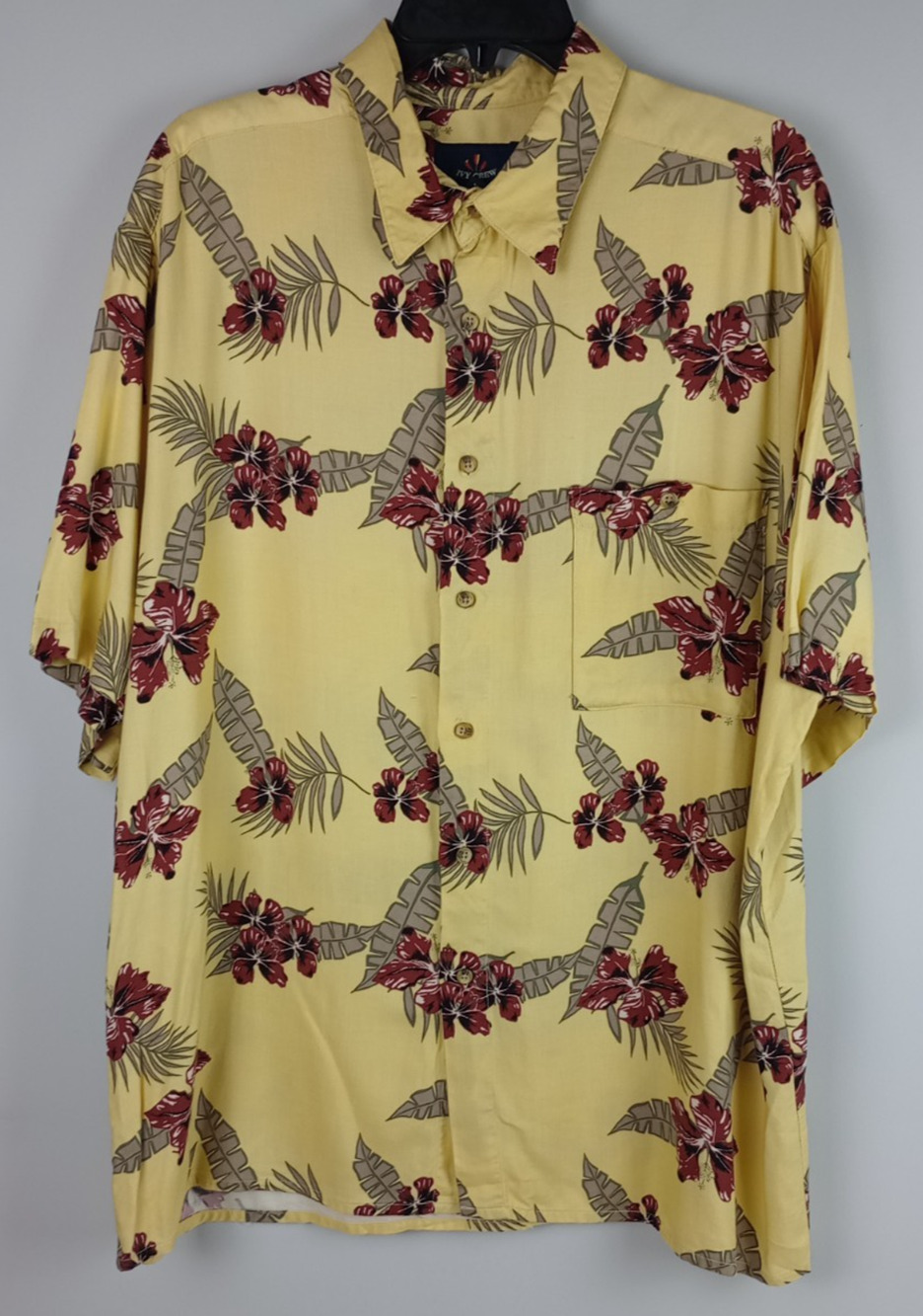 VTG Ivy Crew Mens XL Yellow Red Tropical Short Sleeve Button Up Hawaiian Shirt